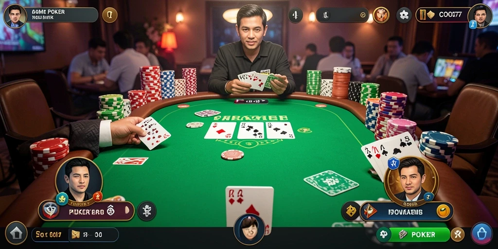 Screenshot C0077 menampilkan antarmuka Poker yang menarik dan interaktif.
