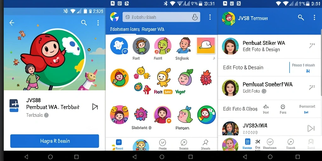 Antarmuka aplikasi JVS88 untuk membuat stiker WA yang menarik.